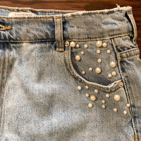 Pearl embellished denim Zara miniskirt sz L - Picture 4 of 5
